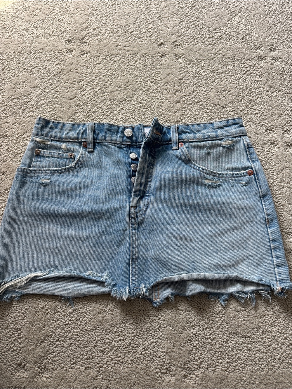 Zara Light Blue Distressed Denim Mini Skirt